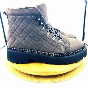 Vince Camuto Women's Maissa Quilted Suede Boots Sz 10 Brown Gray Chunky Lug Sole